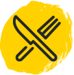 Illustration of a fork and a knife crossing